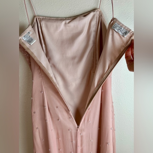 Scala Blush Pink Silk Lined Beaded Embroidered Floral Maxi Dress with Crop Shrug - Picture 10 of 16